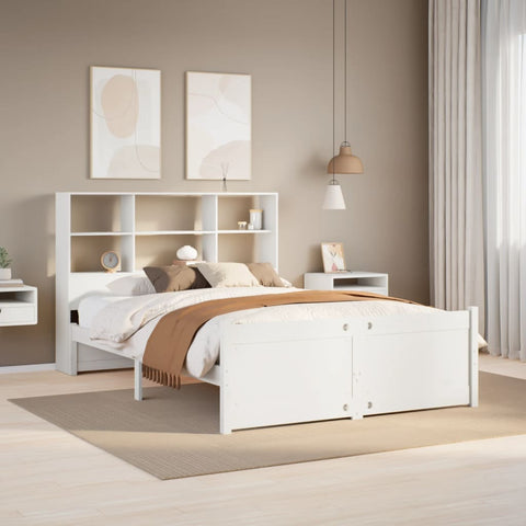 ZNTS Bookcase Bed without Mattress White 140x200cm Solid Wood Pine 3322472