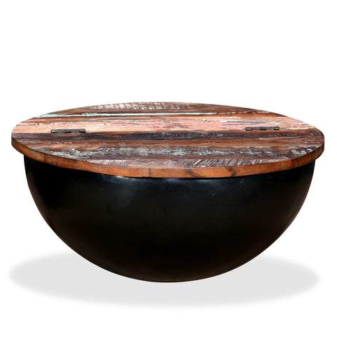 ZNTS Coffee Table Solid Reclaimed Wood Black Bowl Shape 245259