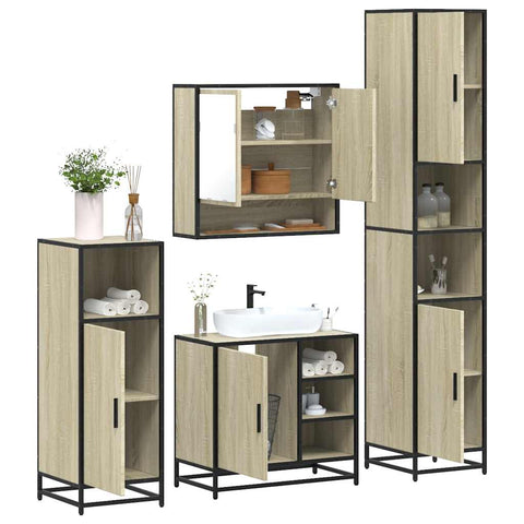 ZNTS 4 Piece Bathroom Furniture Set Sonoma Oak Engineered Wood 3301236