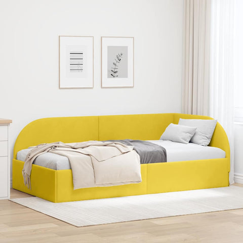 Corner Bed Frame with Headboard Yellow 90 x 190 cm Velvet 42016642