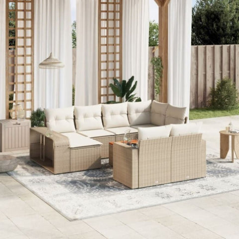 ZNTS 11 Piece Garden Sofa Set with Cushions Beige Poly Rattan 3228918