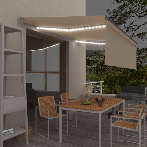 Manual Retractable Awning with Blind&LED 4x3m Cream 3069422