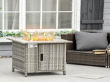Outdoor PE Rattan Gas Fire Pit Table, Patio Square Propane Heater with Rain Cover, Glass Windscreen, T3398P328393