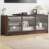 TV Cabinet with Glass Doors Brown Oak 102x37x42 cm 836412