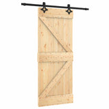 Sliding Door Natural and Black 85 x 210 cm Solid Pine Wood 3445045