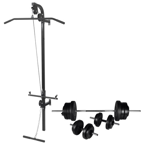 ZNTS Wall-mounted Power Tower with Barbell and Dumbbell Set 60.5 kg 275357