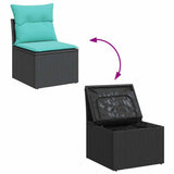 7 Piece Garden Sofa Set with Cushions Grey Poly Rattan Acacia 3328086