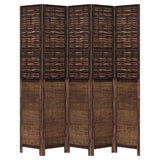 Room Divider 5 Panels Dark Brown Solid Wood Paulownia 358712