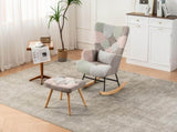 Rocking Chair, Fabric Relaxing Chair Wingback Accent Chair Solid Wood Legs, Accent Armchair N605P181754Z