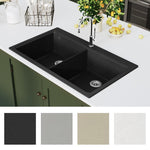 ZNTS Overmount Kitchen Sink Double Basin Granite Black 141675