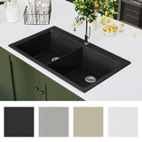 ZNTS Overmount Kitchen Sink Double Basin Granite Black 141675