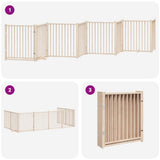 Dog Gate with Door Foldable 8 Panels 640 cm Poplar Wood 3155726