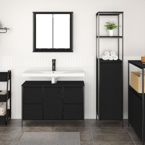 ZNTS Bathroom Furniture Set Set of 2 Black Oak Engineered Wood 3328374