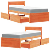 Bed with Drawers and Mattress Wax Brown 100x200 cm Solid Wood Pine 3281906