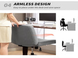 Armless Office Chair No Wheels, Linen Fabric Criss Cross Legged Desk Chair with Wide Seat, Thick T3398P377850