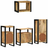 Bathroom Furniture Set 4 pcs Brown and Black Solid Mango Wood 3305662
