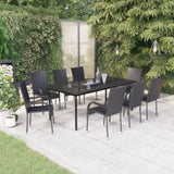 Garden Dining Set Black PE Rattan, Powder-Coated Steel, Glass Large 3099382