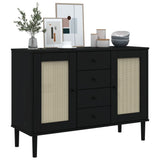 Sideboard SENJA Rattan Look Black 112x40x80 cm Solid Wood Pine 358027