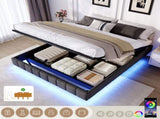 4ft6 Double Floating Bed Frame with Hydraulic Under-bed Storage & Smart RGB LED Lights, No Headboard N652P422490G