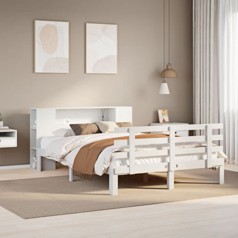ZNTS Bookcase Bed without Mattress White 160x200cm Solid Wood Pine 3322715