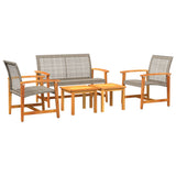 5 Piece Garden Lounge Set Grey Poly Rattan and Acacia Wood 367605