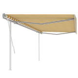 Manual Retractable Awning with Posts 5x3 m Yellow and White 3069978