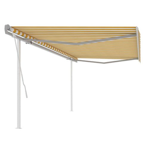 ZNTS Manual Retractable Awning with Posts 5x3 m Yellow and White 3069978