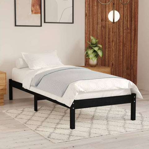 810011 Bed Frame without Mattress Black Solid Wood 100x200 cm