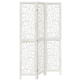 Room Divider 3 Panels White Solid Wood Paulownia 358734