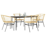 5 Piece Garden Dining Set Brown Poly Rattan Glass 3334495