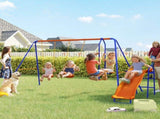 Four-In-One Metal Garden Swing Set, with Double Swings, Glider, Slider, Ladder - Orange and Blue T3398P347543