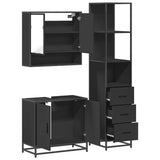 ZNTS 3 Piece Bathroom Furniture Set Black Engineered Wood 3301155