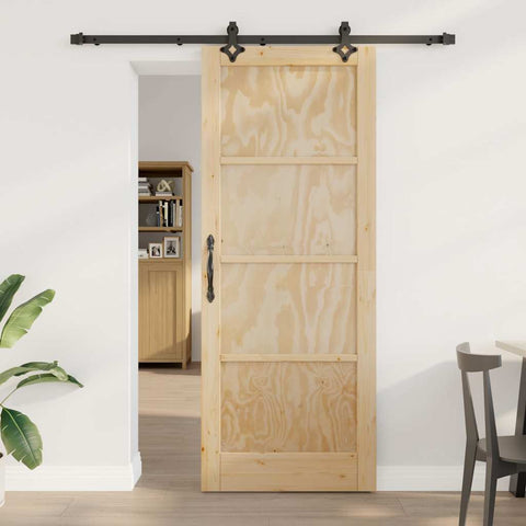 Sliding Door Manual Natural and black 83 x 211 cm 3333506
