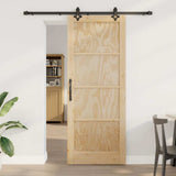 Sliding Door Natural and Black 83 x 211 cm Solid Pine Wood 3333506