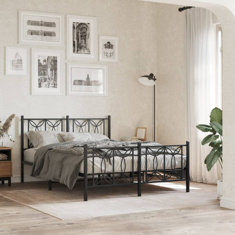 Metal Bed Frame without Mattress with Footboard Black 135x190cm 376145