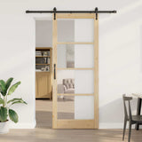 Sliding Door Natural 93 x 232 cm Solid Pine Wood and Glass 3332347