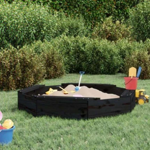 ZNTS Sandbox with Seats Black Octagon Solid Wood Pine 825013
