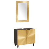 Bathroom Cabinet Set 2 pcs Black and Brass Solid Mango Wood 3310024