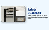 Black metal bunk bed for both adults and children, with safety railing and ladder, mattress size W3987P434167