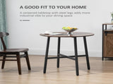 85cm Dining Room Table, Industrial Style Kitchen Table Round with Steel Legs, Rustic Brown T3398P344455