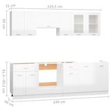 ZNTS 8 Piece Kitchen Cabinet Set High Gloss White Engineered Wood 3067652