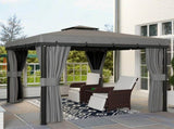 3 x 3m Outdoor Shelter, Garden Pavilion with 2 Tier Roof, Netting and Curtains, Light Grey T3398P313566