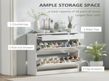 Shoe Storage Cabinet, Shoe Cupboard with Slide Out Drawer, 2 Flip Doors, Tempered Glass Top and T3398P343313