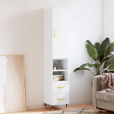 Highboard High Gloss White 34.5x34x180 cm Engineered Wood 3198899