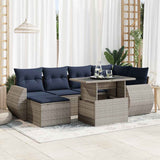 7 Piece Garden Sofa Set with Cushions Grey Poly Rattan Acacia 3326672