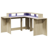 Desk with LED Lights Sonoma Oak 152x152x91 cm Engineered Wood 3309458