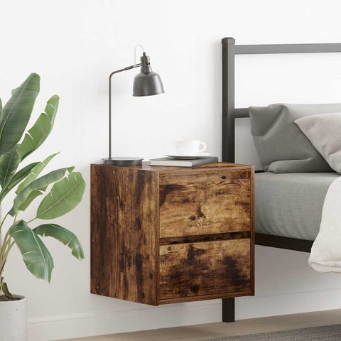 ZNTS Wall-mounted Bedside Cabinets 2 pcs Smoked Oak 38x34x40 cm 861256