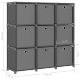 ZNTS 9-Cube Display Shelf with Boxes Grey 103x30x107.5 cm Fabric 322613