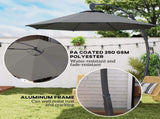 3 Garden Cantilever Parasol, Round Overhanging Umbrella with Crank Handle, Cross Base, Aluminium T3398P327921