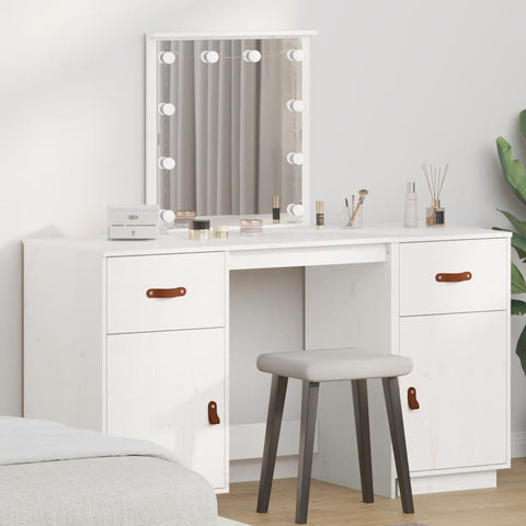 Dressing Table Set with LED White Solid Wood Pine 3107840